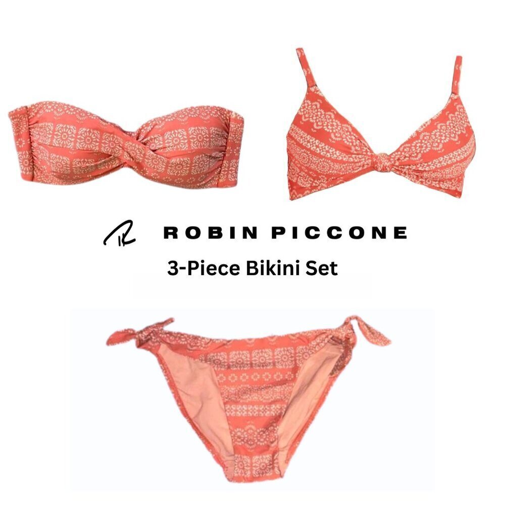 NEW Robin Piccone Isla 3-Piece Bikini Set in Terracotta Sz. S